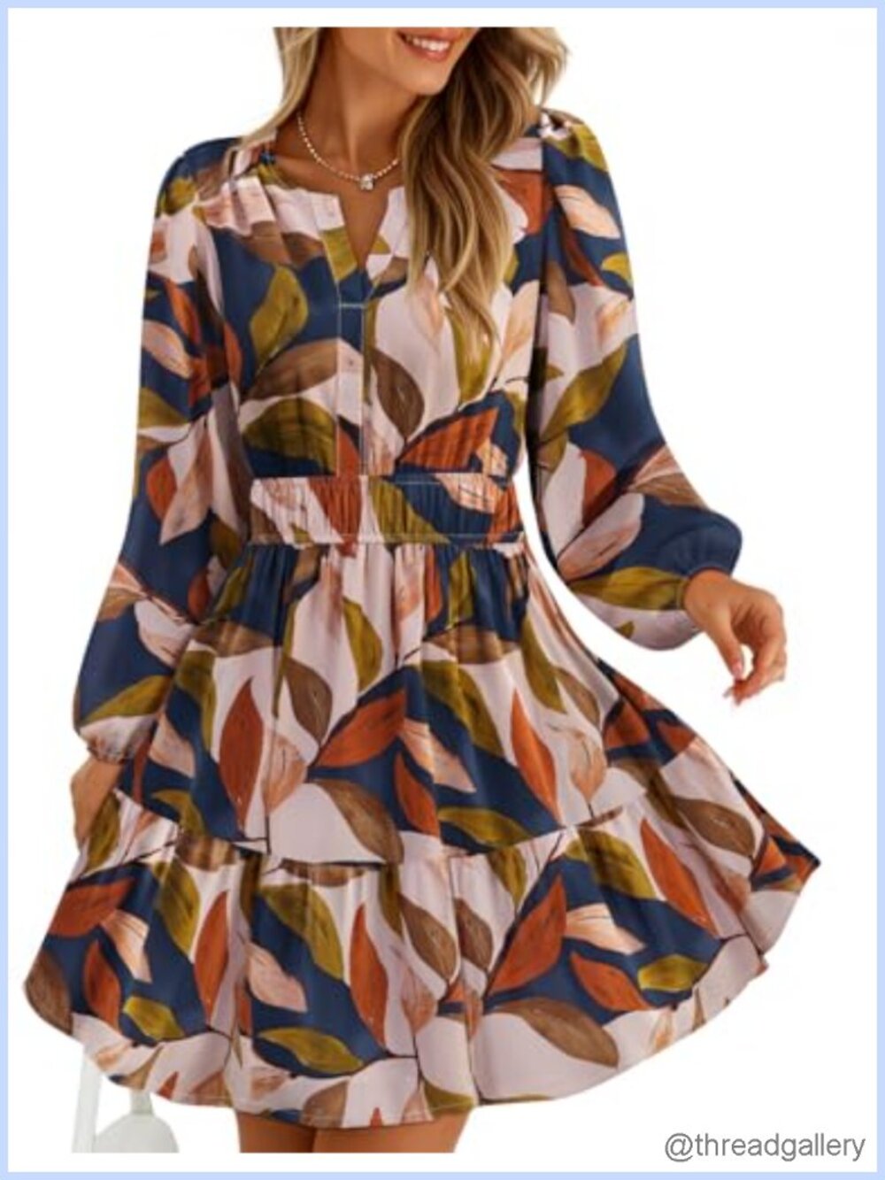 Long Sleeve Floral Mini Dress A-Line Smocked Waist Wedding Guest